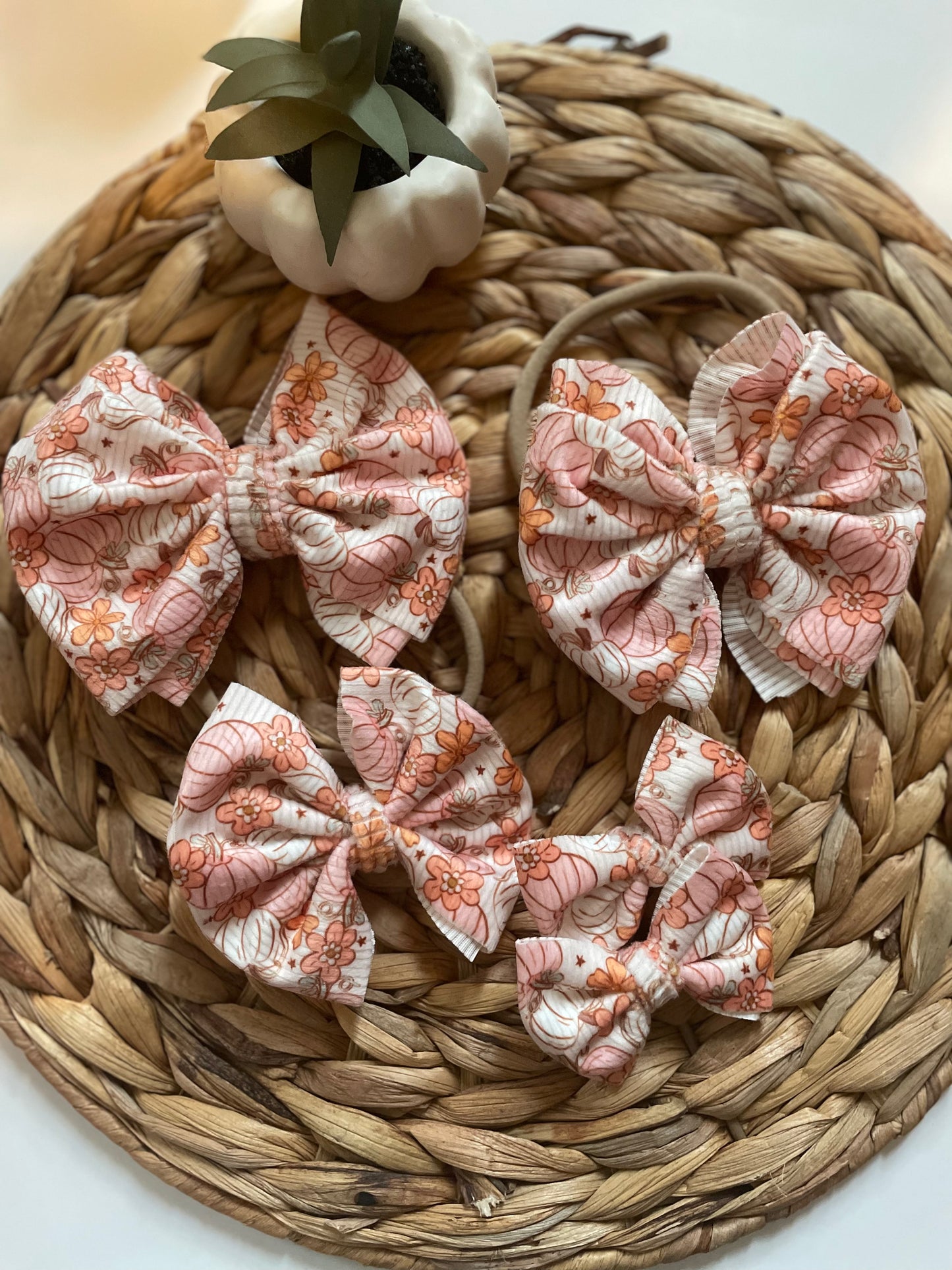 Floral pumpkin velvet bow