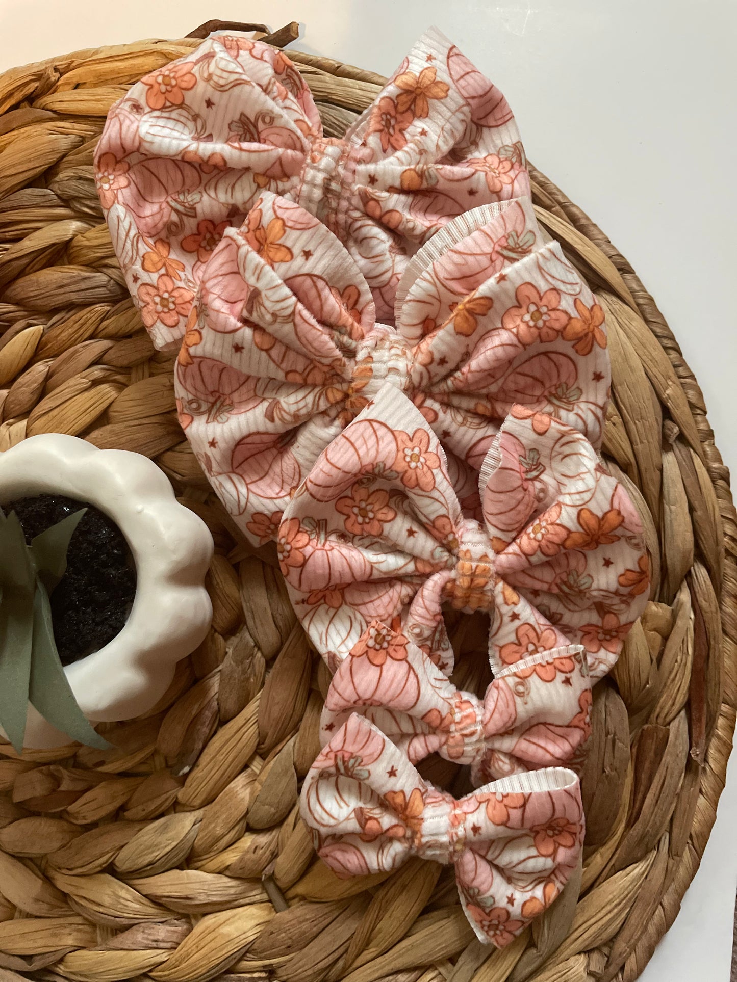 Floral pumpkin velvet bow